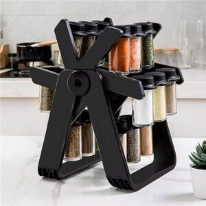 Rotating spice rack organizer with 18 glass jars 360 turntable kitchen storage s